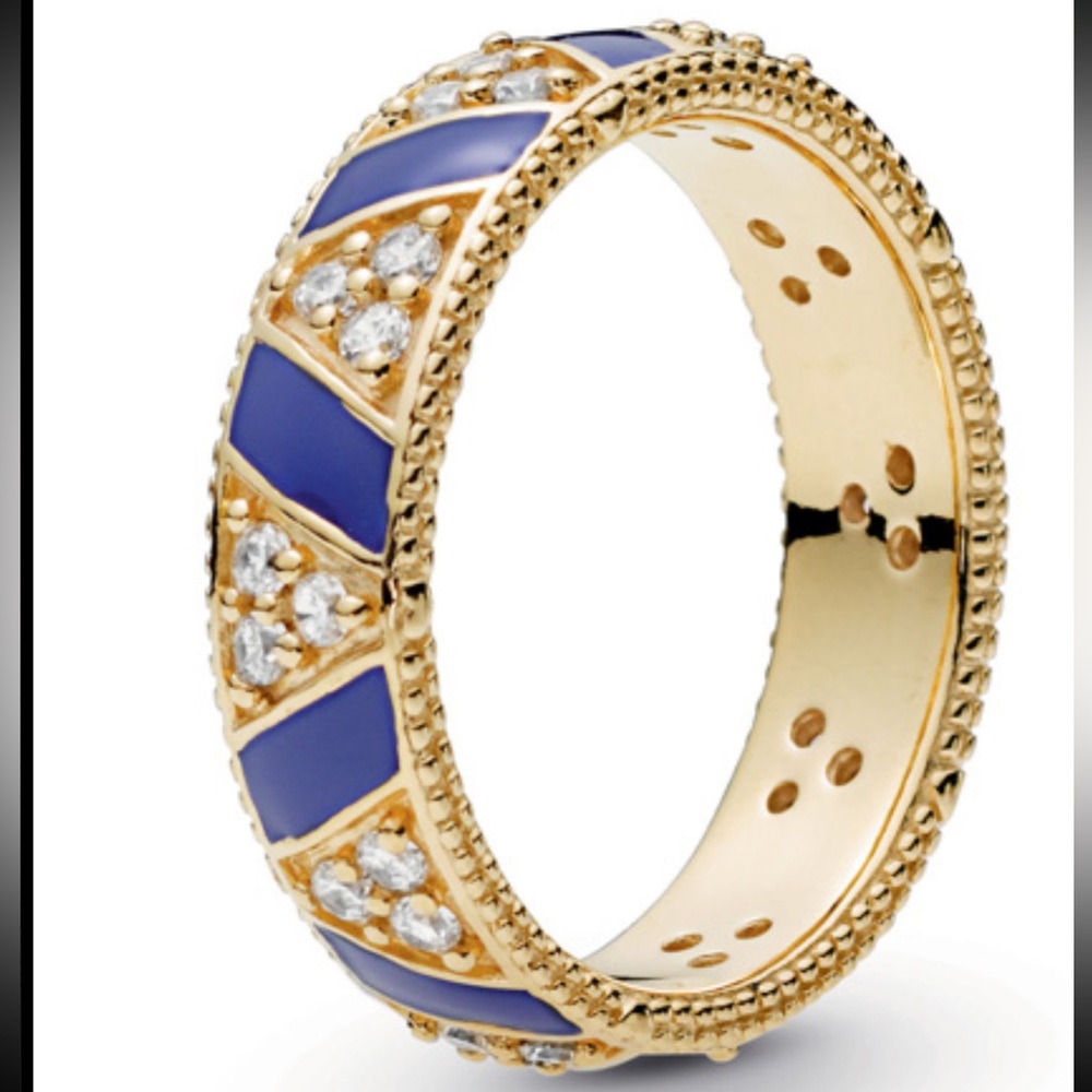 Pandora size 6/52 Ring with Blue Enamel Accents